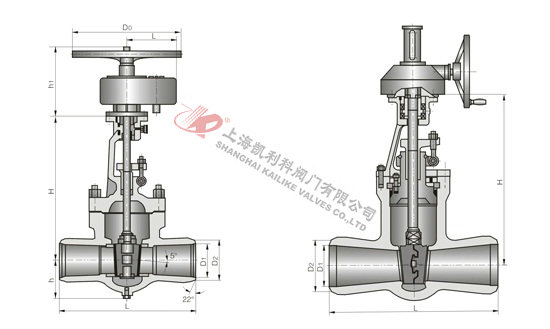 Z561H高溫高壓對焊閘閥(傘齒輪)外形結(jié)構(gòu)圖