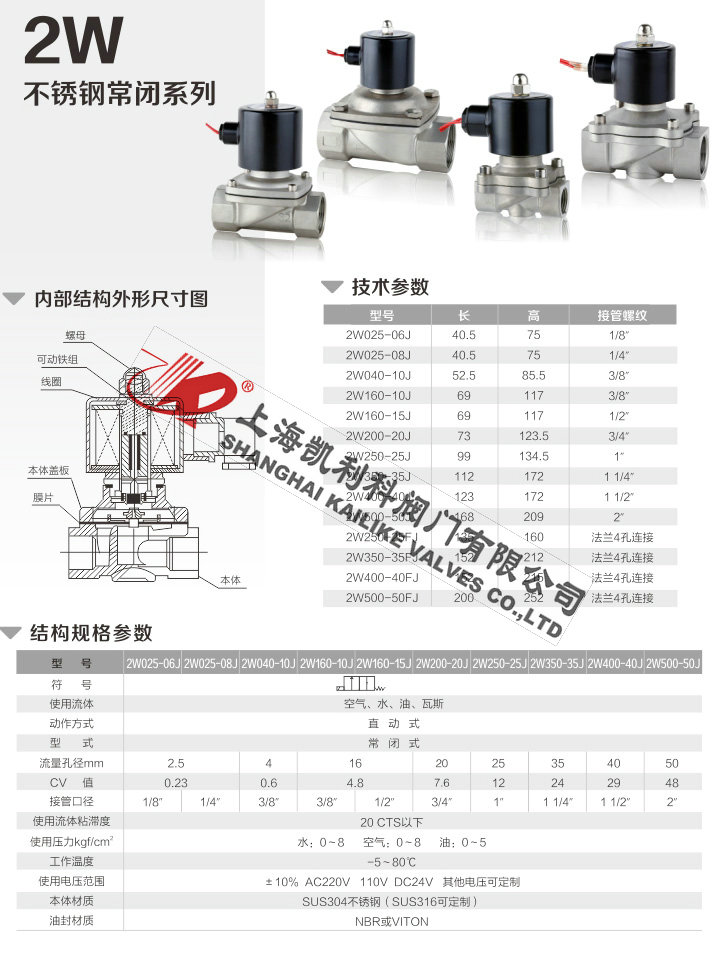 2W不銹鋼直動式電磁閥常開型